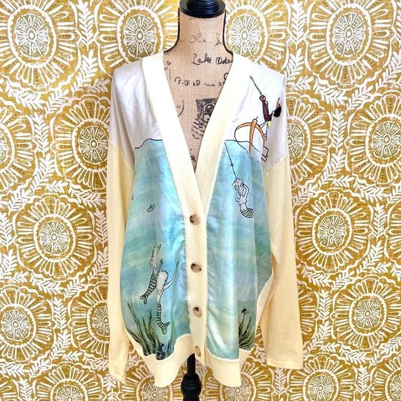 Lanvin Rare Stunning Babar Edition Yellow Virgin Wool/Silk Cardigan size L - Picture 4 of 13